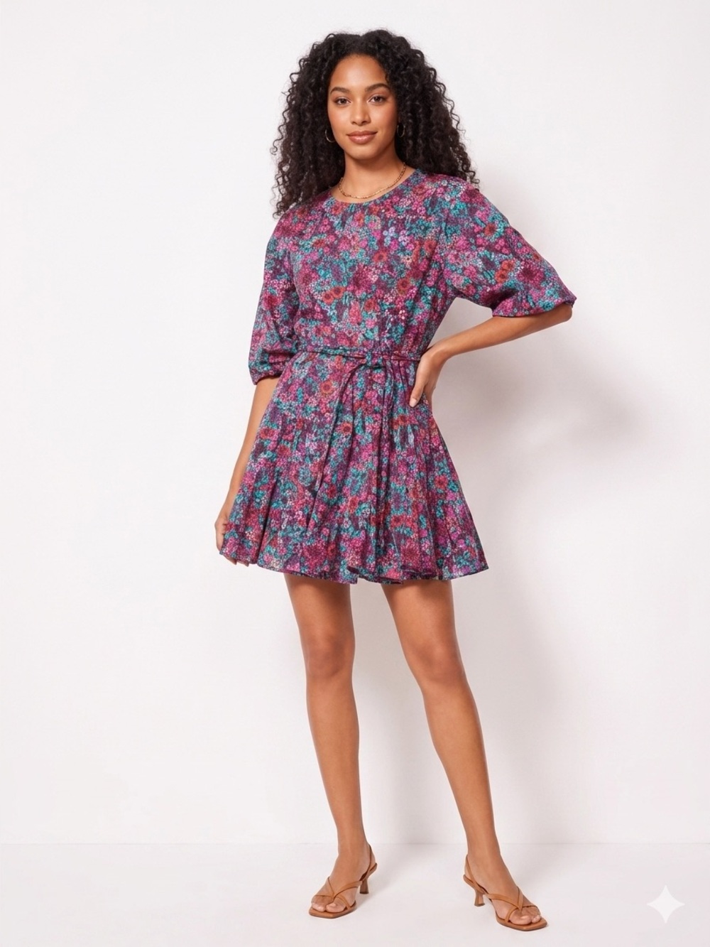Evereve Sutton Floral Printed Belted Mini Dress - Multicolor Size M